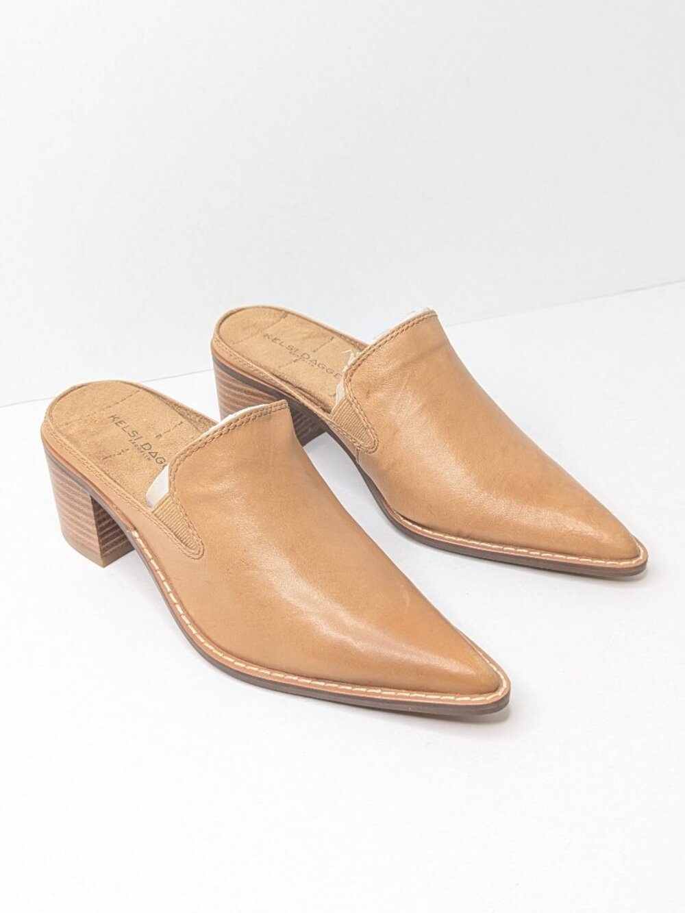 Kelsi Dagger Brooklyn Mason Heeled Mules Tan Leather Womens 6.5
